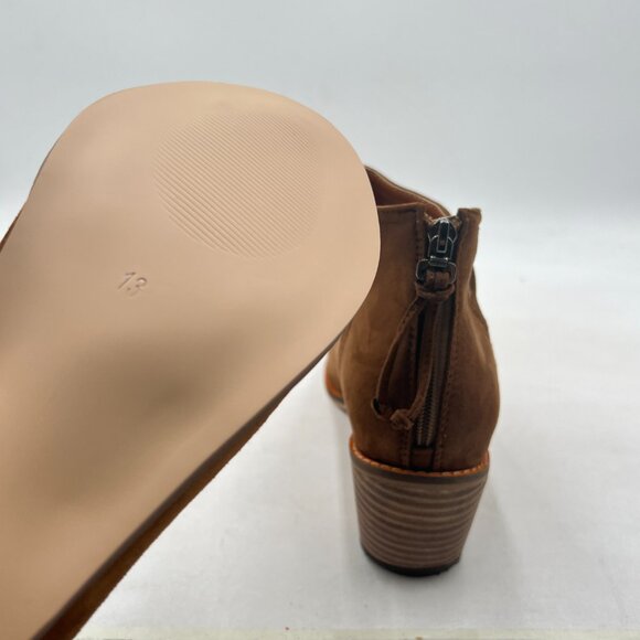 Brown Mid Heels Ankle Bootie Almond Toe Block Low Heel Pumps Classic V Cut Shoes - Picture 6 of 8